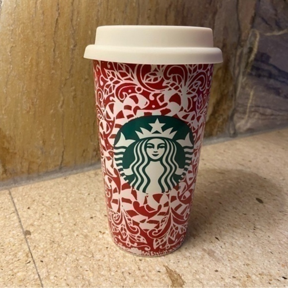 Christmas Starbucks candy cane holiday 12oz ceramic tumbler